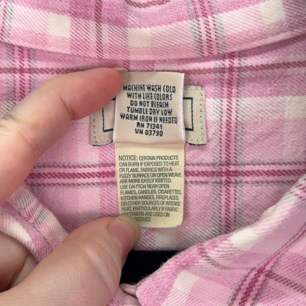 LL Bean Top Womens 3X Pink White Plaid Flannel Shirt Long Sleeve Cotton Country - Picture 5 of 8